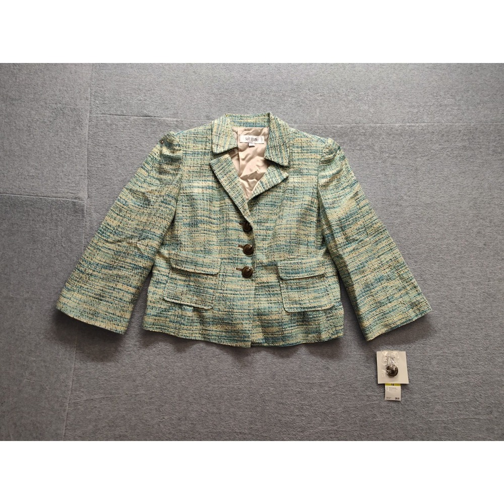 Suit Studio Women Blazer Jacket 14 Breen Plaid Boucle Tweed‎ 3 Pockets Office